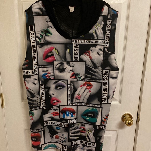 Blush Dresses & Skirts - VTG Blush Girls Just Wanna Have Fun Graphic Sleeveless Hooded Mesh Back Dress